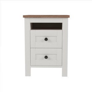Gulches Nightstand in White - Brown, 24 Inch Tall, 2 Drawers and Wooden Legs - 1 of 4