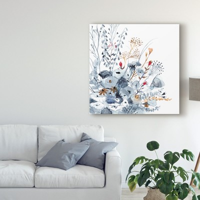 Indigo and Ochre Floral Watercolor Canvas Art, 18x18