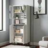 Tall Storage Cabinet with Tempered Glass Doors, Adjustable Shelves, 4 Doors, MDF Painted Finish, Bookcase for Living Room Bedroom Office - 2 of 4