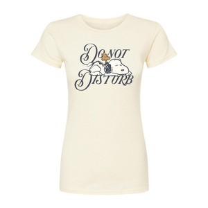 Women's - Peanuts - Do Not Disturb Snoopy -Juniors Fitted Graphic T-Shirt Fitted Graphic T-Shirt - 1 of 3