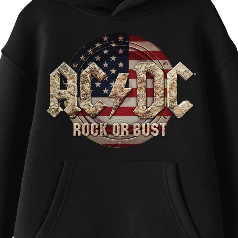 ACDC Rock Or Bust Long Sleeve Boys' Black Hooded Sweatshirt, 2 of 4