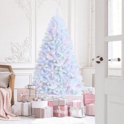 7ft Iridescent White PVC Pine Christmas Tree with Metal Stand