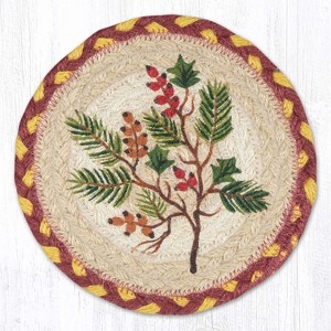 Earth Rugs Round Coaster – Berries & Evergreen Holly Design, 7"x7", Natural Braided Jute - 1 of 3