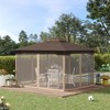 Outsunny 10' x 12' Patio Gazebo Outdoor Canopy Shelter with Double Tier Roof and Netting Sidewalls for Garden, Lawn, Backyard and Deck, Brown - 3 of 4