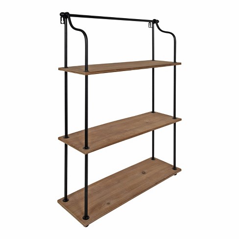 Metal and Natural Wood 3-Tier Wall Shelf