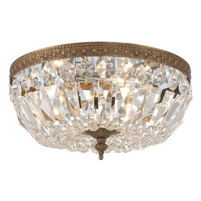 Olde Brass and Crystal 3-Light Flush Mount Ceiling Fixture