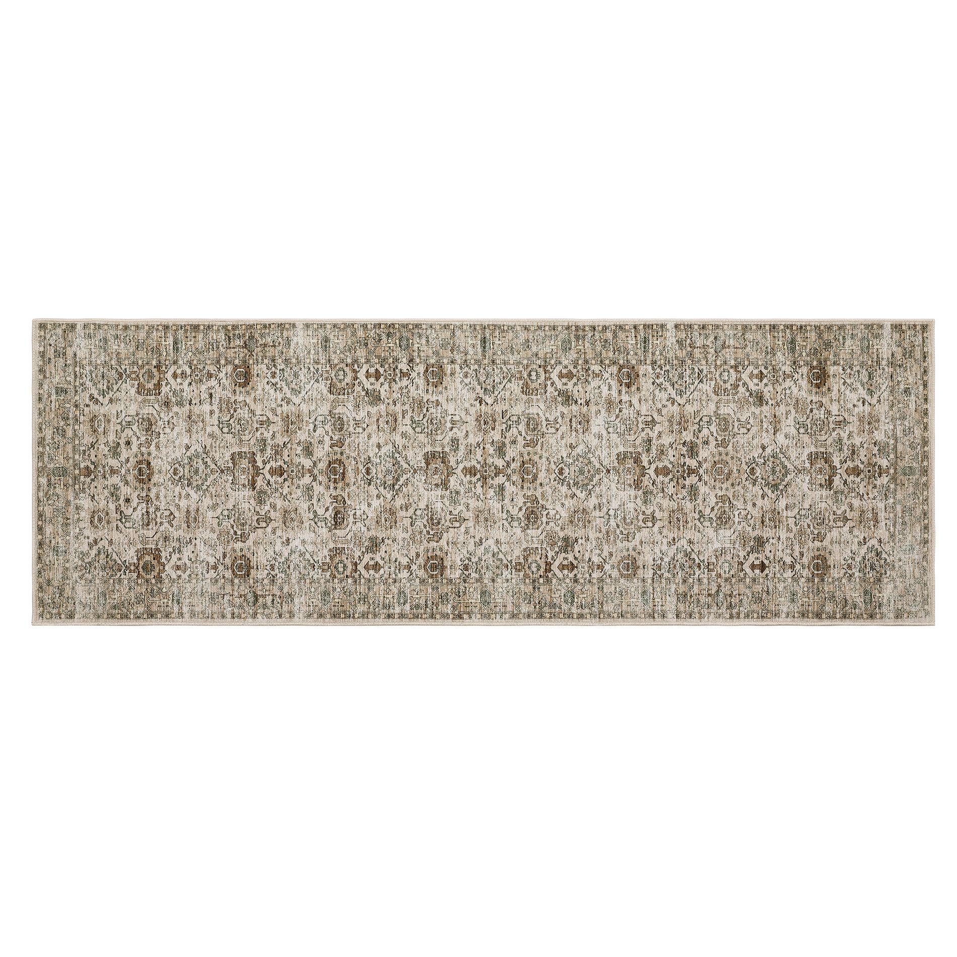 Washable Area Rug – Non-Slip Ultra-Thin Low Pile Vintage Oriental Distressed Carpet for Living Room, Bedroom, Dining, Office & Nursery, Multi-Color