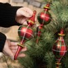 7.75"H  9"H & 9"H Sullivans Christmas Plaid Finial Ornament Set of 3  Red-Green - 3 of 3