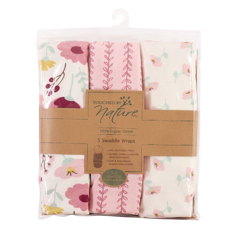 Touched by Nature Baby Girl Organic Cotton Swaddle Wraps, Botanical, 0-3 Months, 2 of 3