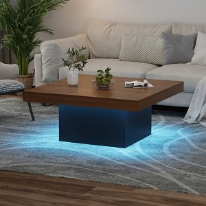 35 Inch Square Coffee Table with Led Lights, Modern Coffee Tables  with Plug-in 16-Color LED Lights, Cocktail Table for Home Office, Apartment - 1 of 4