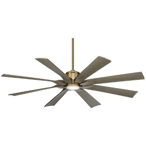 60" Possini Euro Design Defender Modern Indoor Outdoor Ceiling Fan with Dimmable LED Light Remote Control Soft Brass Oak Damp Rated for Patio Exterior - 1 of 4
