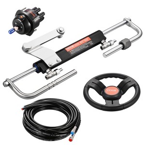 VEVOR 90HP Hydraulic Outboard Steering Kit, with 13.5-inch Steering Wheel, Helm Pump, Hydraulic Cylinder & 2PCS 26FT Hoses ,Silver & Black - 1 of 4