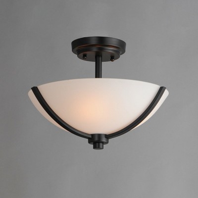 Black and Opal White Glass 3-Light Semi-Flush Mount Ceiling Fixture
