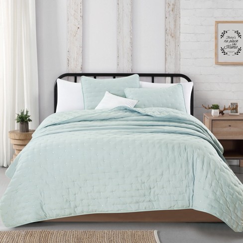 Great Bay Home Athena Collection Dot Stitch Quilt Set King Light Aqua