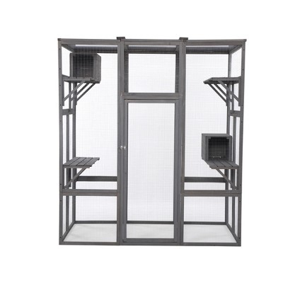 DOMETOUR Large Cat Enclosure with 2 Retreat Condos and 5 Elevated Platforms Gray