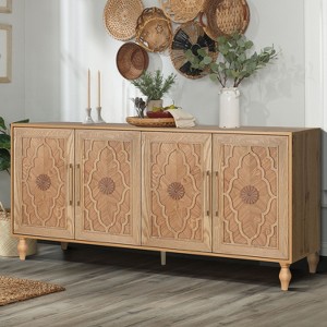 NicBex 62.99" Modern 4-Door Sideboard,Kitchen Storage Cabinets with Carved Flower Design and Metal Handle for Kitchen and Dining Room,Brown - 1 of 4