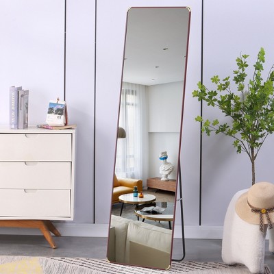 DOMETOUR Full Length Mirror Floor Mirror, Aluminum Alloy Frame Floor Standing or Wall-Mounted Mirror for Bedroom Cloakroom