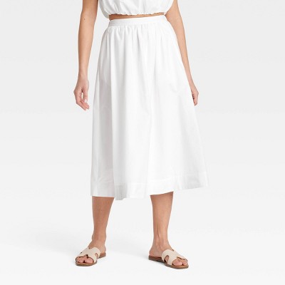 Women's Midi Picnic A-Line Skirt - A New Day™ White M