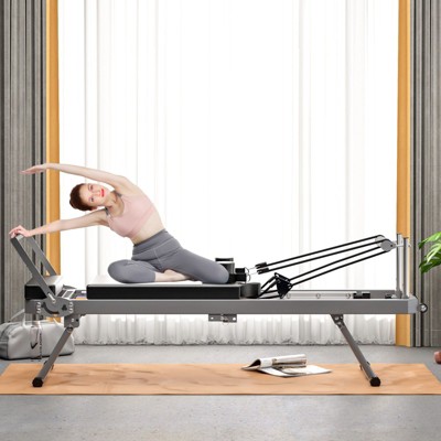VisioGear Pilates Core Bed, Foldable Yoga Studio Same Commercial Fitness Equipment, Black, 86.61*24.21*28.74