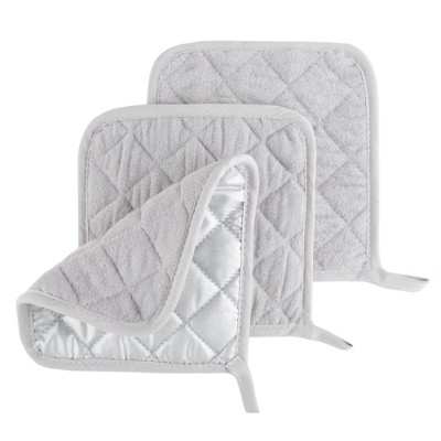 Pot Holder Set, 3 Piece Set Of Heat Resistant Quilted Cotton Pot Holders By Hastings Home (Silver)