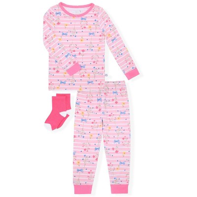 Sleep On It Infant & Toddler Girls 2-Piece Super Soft Jersey Snug-Fit Pajama Set with Matching Socks