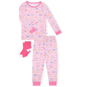 Sleep On It Infant & Toddler Girls 2-Piece Super Soft Jersey Snug-Fit Pajama Set with Matching Socks - 1 of 4