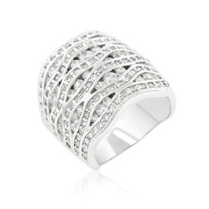 Slickblue Women’s Wide Cubic Zirconia Pave Abstract Ring – Rhodium-Plated with Sparkling Round Stones, Sizes 5-10 - 1 of 4