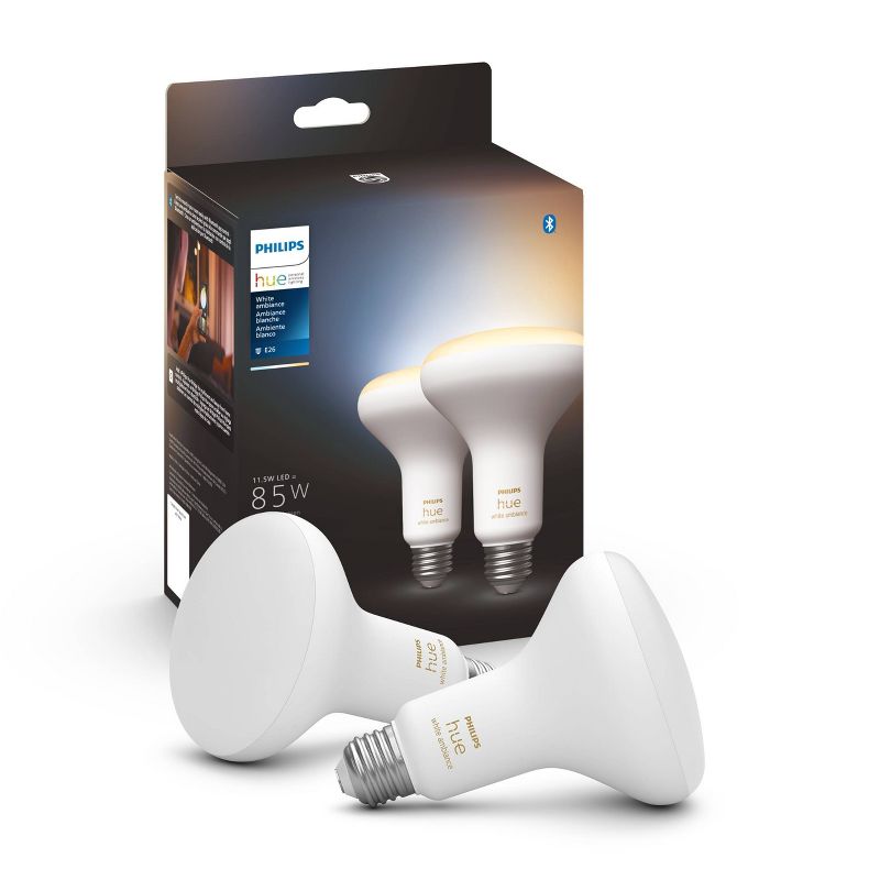 Philips Hue 2pk BR30 Warm-To-Cool LED Smart Bluetooth Lights and Bridge Compatible, 1 of 12