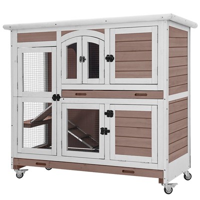 Aivituvin 2 Story Rabbit Hutch On Wheels (Inner Space 8.32 ft²) in Brown-AIR06-D