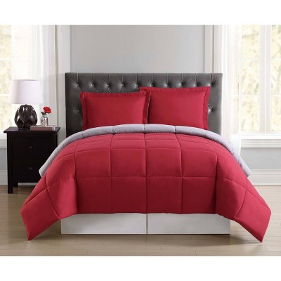 Full Red and Gray Reversible Microfiber Comforter Set