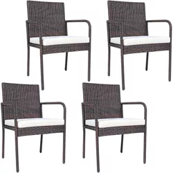 Costway 4 PCS Outdoor Patio Rattan Dining Chairs Cushioned Sofa with Armrest Garden Deck