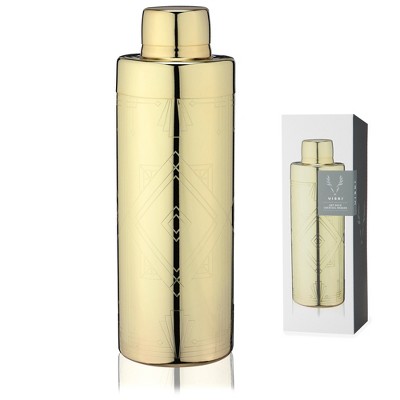 Gold Art Deco Stainless Steel Cocktail Shaker with Strainer