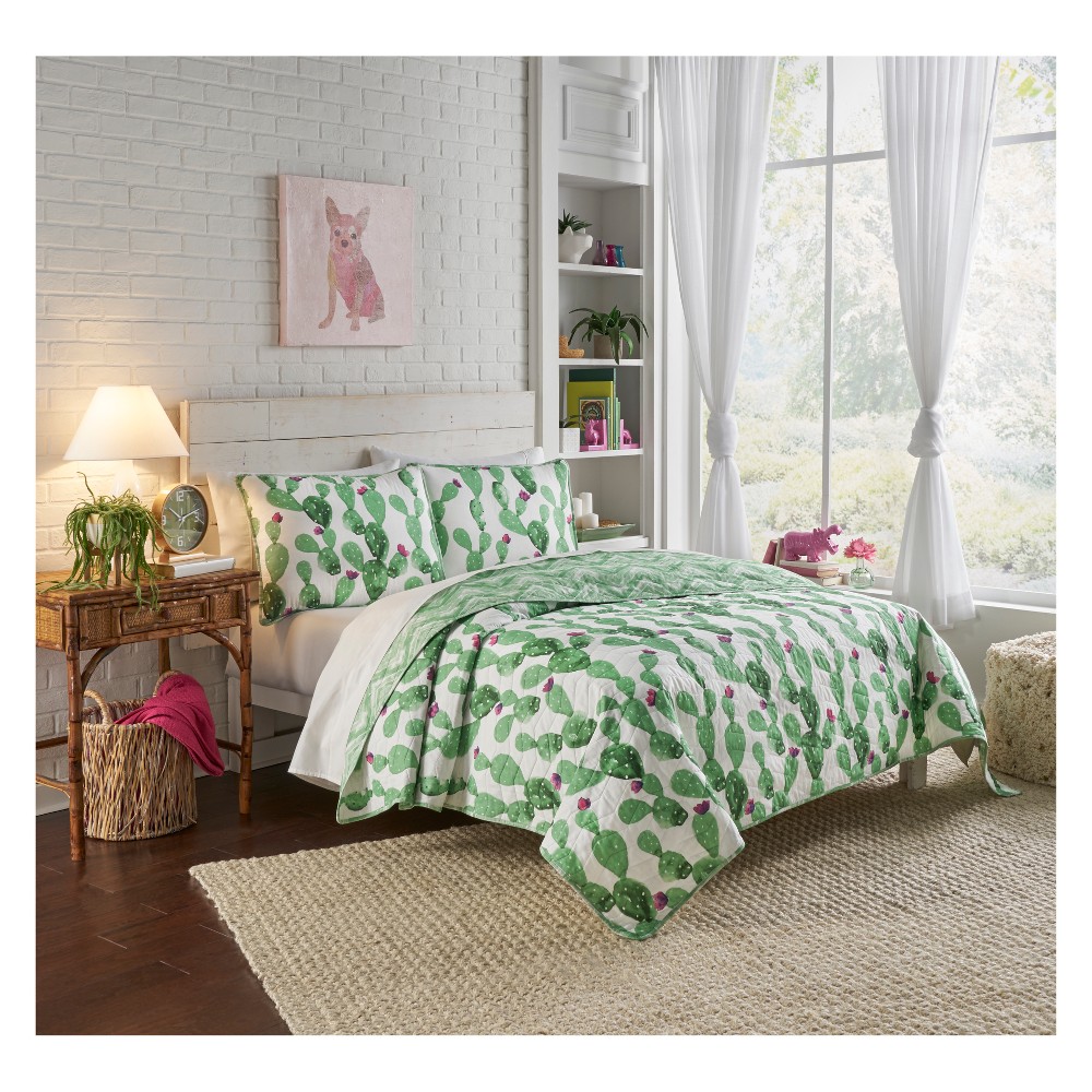 Photos - Duvet 3pc King Cactus Otto Reversible Quilt Set Green - Vue