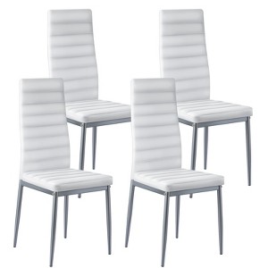 VEVOR Modern Dining Room Accent Chairs Set of 4,Upholstered Leather Side Chair for Dining Tables,Table Chair with Thick Cushions and Metal Legs,White - 1 of 4