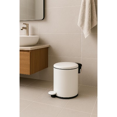 Home Mart Goods 10" Tall White Step Garbage Can with Removable Inner Bucket, Soft-Close Metal Waste Basket with Foot Pedal