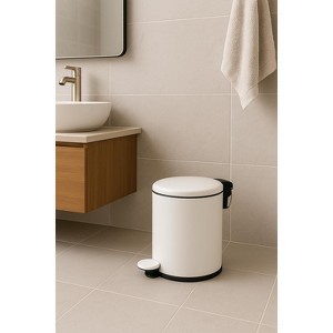 Home Mart Goods 10" Tall White Step Garbage Can with Removable Inner Bucket, Soft-Close Metal Waste Basket with Foot Pedal - 1 of 4