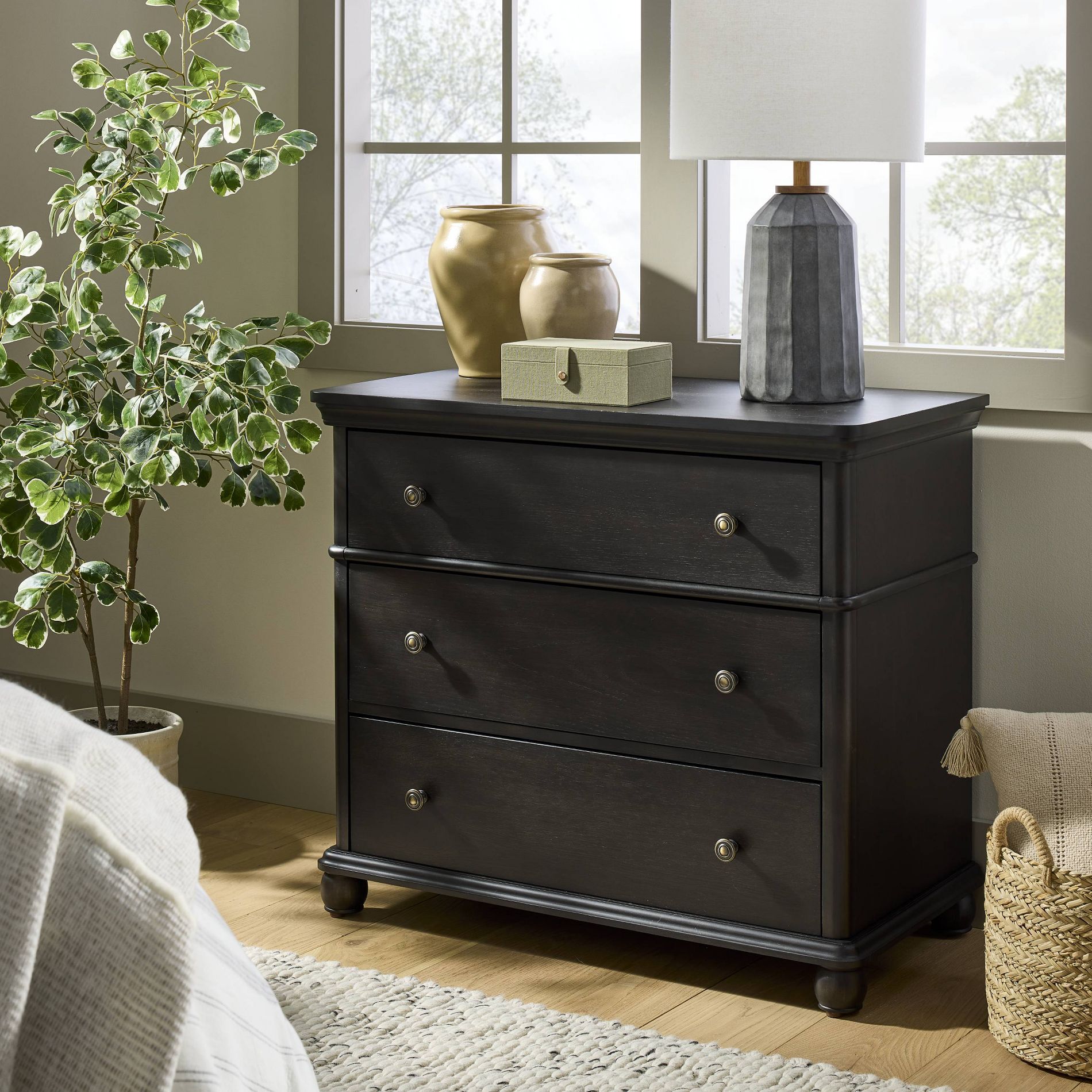 3 Drawer Classic Vertical Dresser - Black - Hearth & Hand™ with Magnolia: Farmhouse Style Bedroom Furniture, MDF & Pine