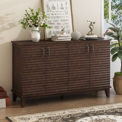 TiramisuBest Modern Sideboard with 4 Door Large Storage Buffet with Adjustable Shelves and Metal Handles for Kitchen, Living Room, Dining Room