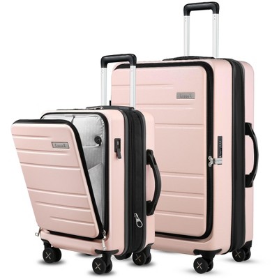 LUGGEX Luggage Sets 2 Pieces, Expandable 20 Inch Carry On Luggage and 28 Inch Checked Suitcase with Front Opening, Set of 2 (20/28), Pink