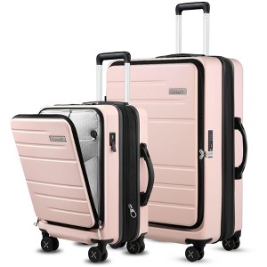 LUGGEX Luggage Sets 2 Pieces, Expandable 20 Inch Carry On Luggage and 28 Inch Checked Suitcase with Front Opening, Set of 2 (20/28), Pink - 1 of 4