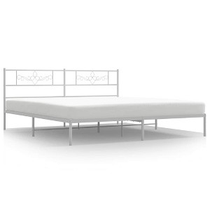 vidaXL 12" White King Size Metal Bed Frame with Headboard No Mattress - 1 of 4