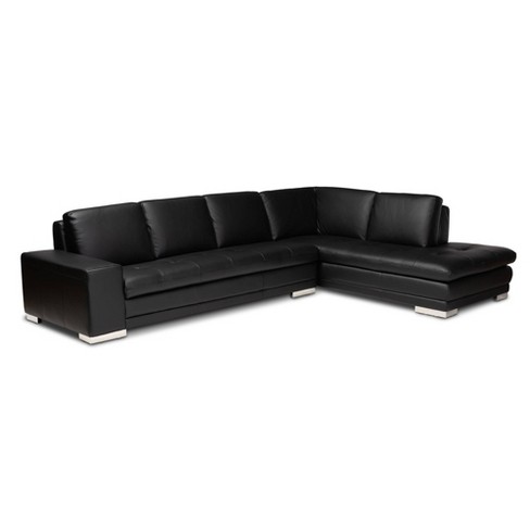 Callidora Leather Sectional Sofa With Right Facing Chaise Black Baxton Studio