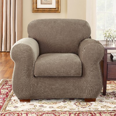 Taupe Stretch Pique Armchair Slipcover with Waffle-Knit Texture