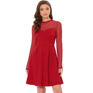 INSPIRE CHIC Women's Mesh See-Through Heart Sheer Sleeve Skater Party Dress - 1 of 4