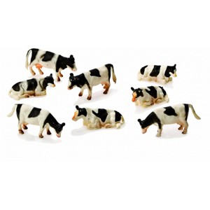 Kids Globe 1/87 Set of 8 Black & White Cows Laying and Standing 571878 - 1 of 2