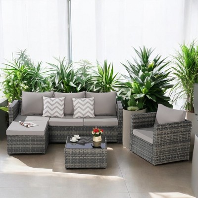 Mshliw 4-Piece Outdoor Patio Furniture Set with Coffee Table, Ottoman –  Sectional Sofa for Backyard, Poolside, or Patio