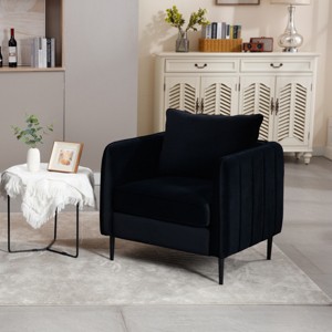 Mid-Century Velvet Accent Chair with Pillow and Metal Legs,Modern Comfy Armchair for Living Room or Home Office-Cuddlewood - 1 of 4