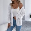 Women's Brown Hollow Out Long Sleeve Open Front Cardigan - 3 of 4