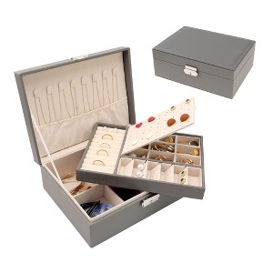 Unique Bargains PU Leather 2 Layer Jewelry Box with Drawer - 1 of 4