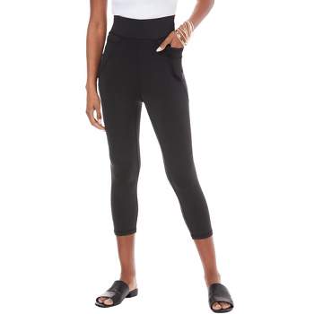 Roaman's Women's Plus Size Petite Essential Stretch Capri Legging - 14/16,  Black : Target